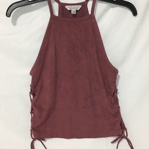 High neck lace up top